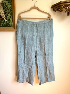 Lafayette 148 Linen Crop Wide Leg Pants Blue Womens 16 Scandi Minimalist